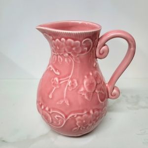 Bordallo Pinheiro Pink Flower Vines, 6" Pitcher, Portugal, Majolica